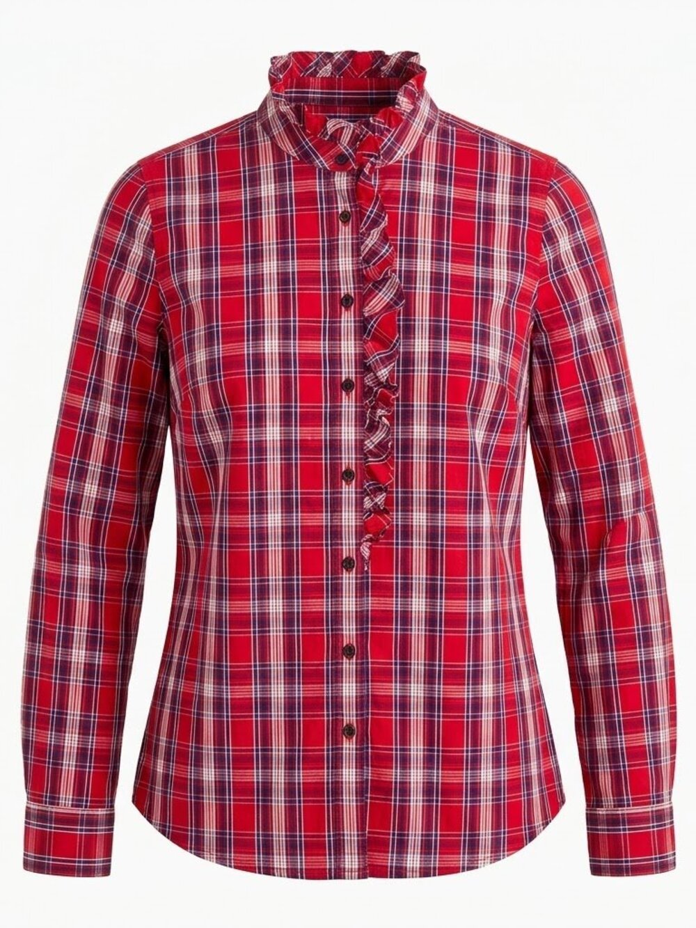 Gap Plaid Ruffle Button Up Shirt M Medium Red Checkered Blouse Tartan Prep Top